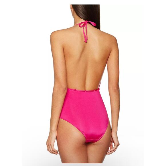 Seafolly Flower Festival Tahiti Pink Deep V Maillot One Piece Swimsuit Size 6 - Picture 2 of 12